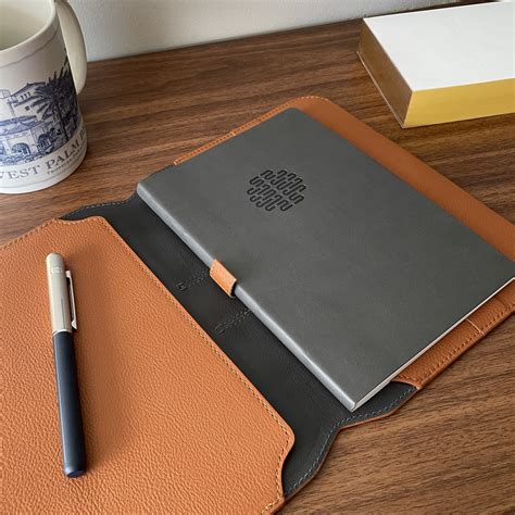 gray notebook with brown leather flap|Gray Notebooks: Smooth, High.